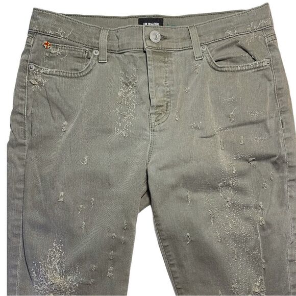 HUDSON Women's Jeans Riley Crop High Rise Destructed Button Fly Green Size 27 - Picture 7 of 14
